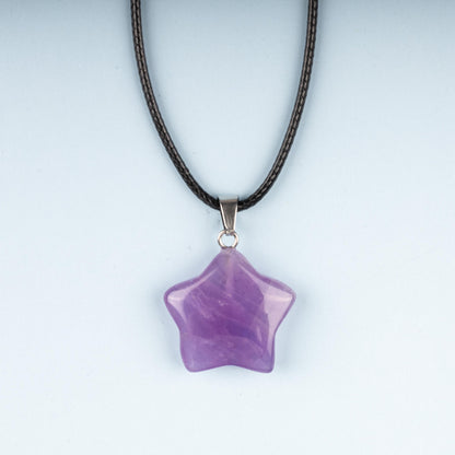 Star Pendant Crystal Necklace with 18" Black Cord, Natural Healing Crystal Jewelry Gift, Amethyst, Rose Quartz, Lapis Lazuli, Red Jasper