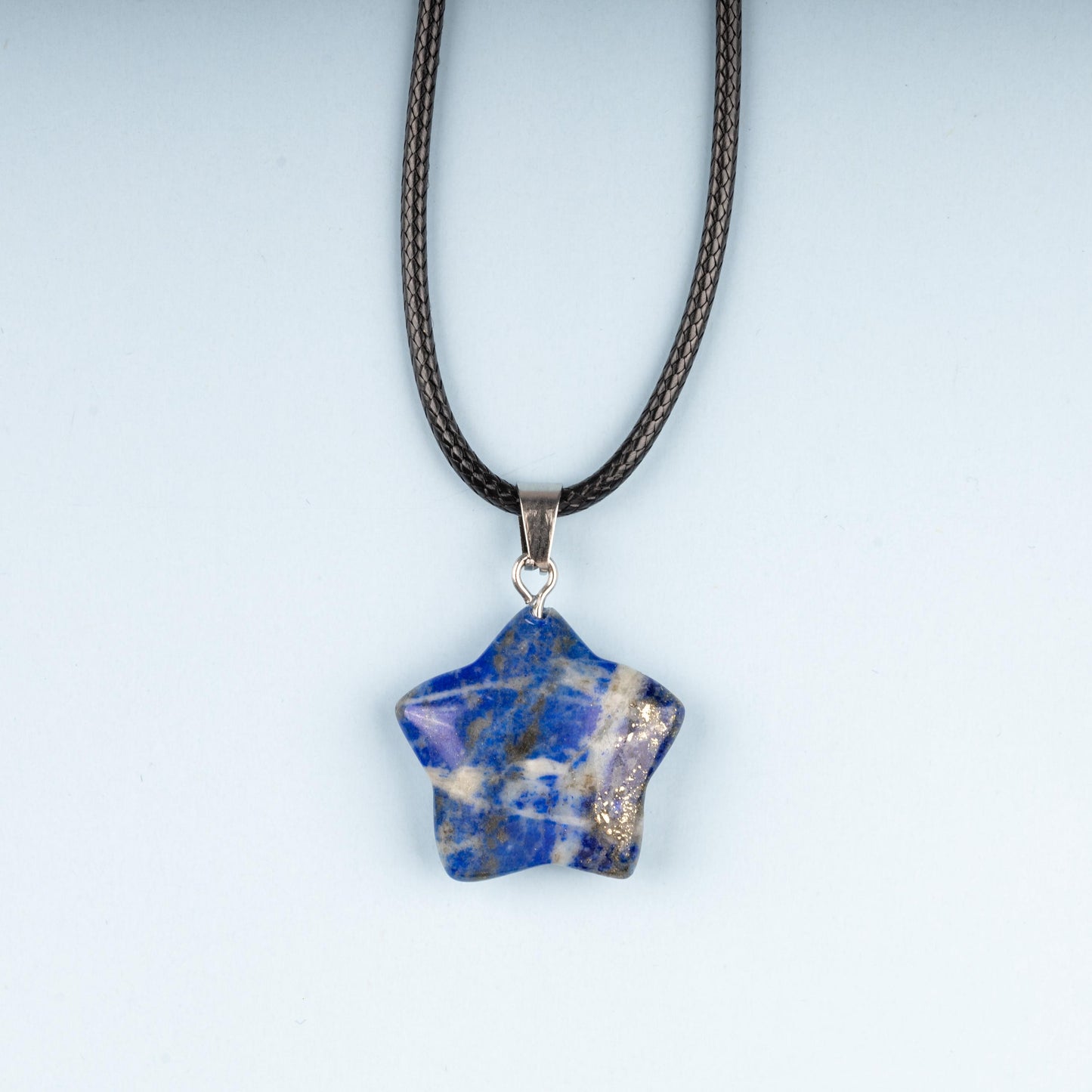 Star Pendant Crystal Necklace with 18" Black Cord, Natural Healing Crystal Jewelry Gift, Amethyst, Rose Quartz, Lapis Lazuli, Red Jasper