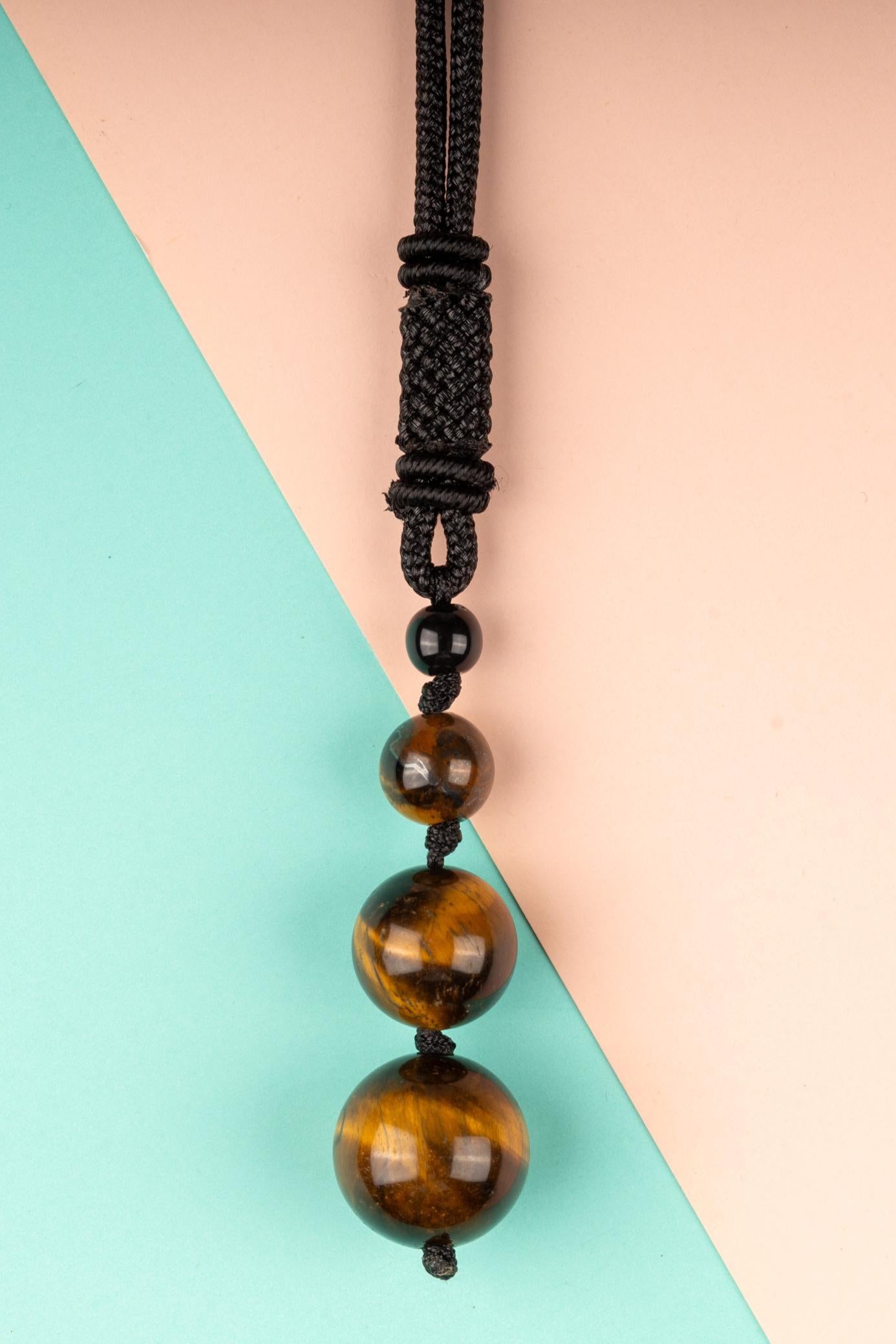 Beaded Crystal Necklace with 26" Adjustable Rope, Natural Crystal Jewelry Gift,  Amethyst, Rose Quartz, Tiger's Eye, Black Obsidian Necklace