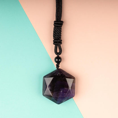 Hexagram Crystal Necklace with 26" Adjustable Rope, Natural Healing Crystal Jewelry Gift, Amethyst, Rose Quartz, Tiger's Eye, Black Obsidian