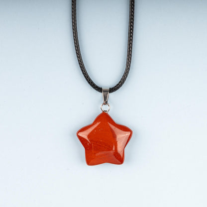 Star Pendant Crystal Necklace with 18" Black Cord, Natural Healing Crystal Jewelry Gift, Amethyst, Rose Quartz, Lapis Lazuli, Red Jasper