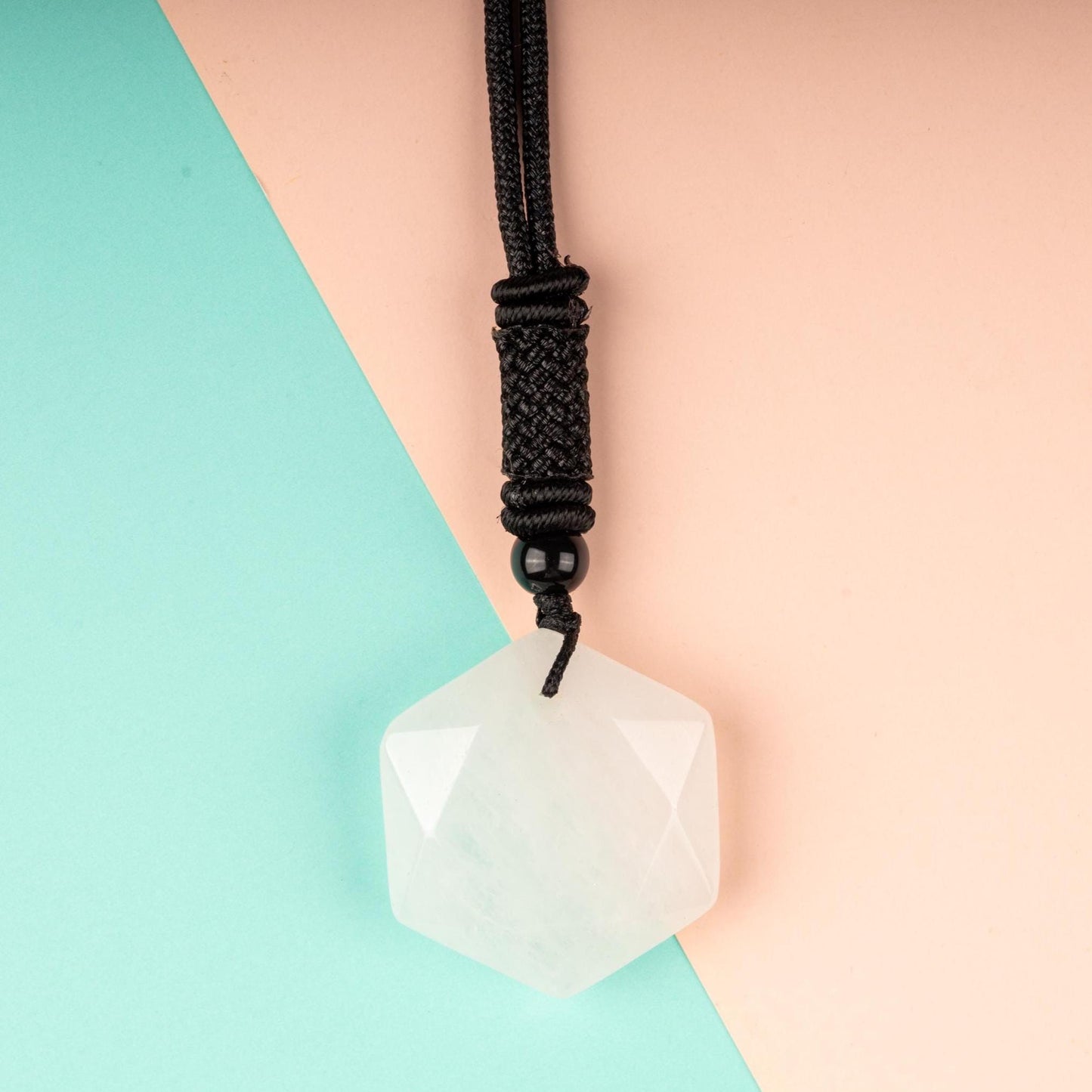 Hexagram Crystal Necklace with 26" Adjustable Rope, Natural Healing Crystal Jewelry Gift, Amethyst, Rose Quartz, Tiger's Eye, Black Obsidian