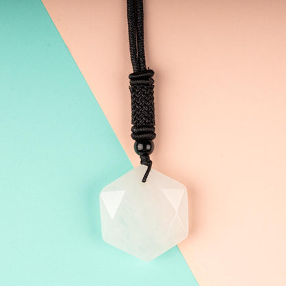 Hexagram Crystal Necklace with 26" Adjustable Rope, Natural Healing Crystal Jewelry Gift, Amethyst, Rose Quartz, Tiger's Eye, Black Obsidian