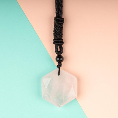 Hexagram Crystal Necklace with 26" Adjustable Rope, Natural Healing Crystal Jewelry Gift, Amethyst, Rose Quartz, Tiger's Eye, Black Obsidian