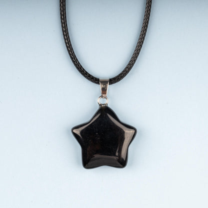 Star Pendant Crystal Necklace with 18" Black Cord, Natural Healing Crystal Jewelry Gift, Amethyst, Rose Quartz, Lapis Lazuli, Red Jasper