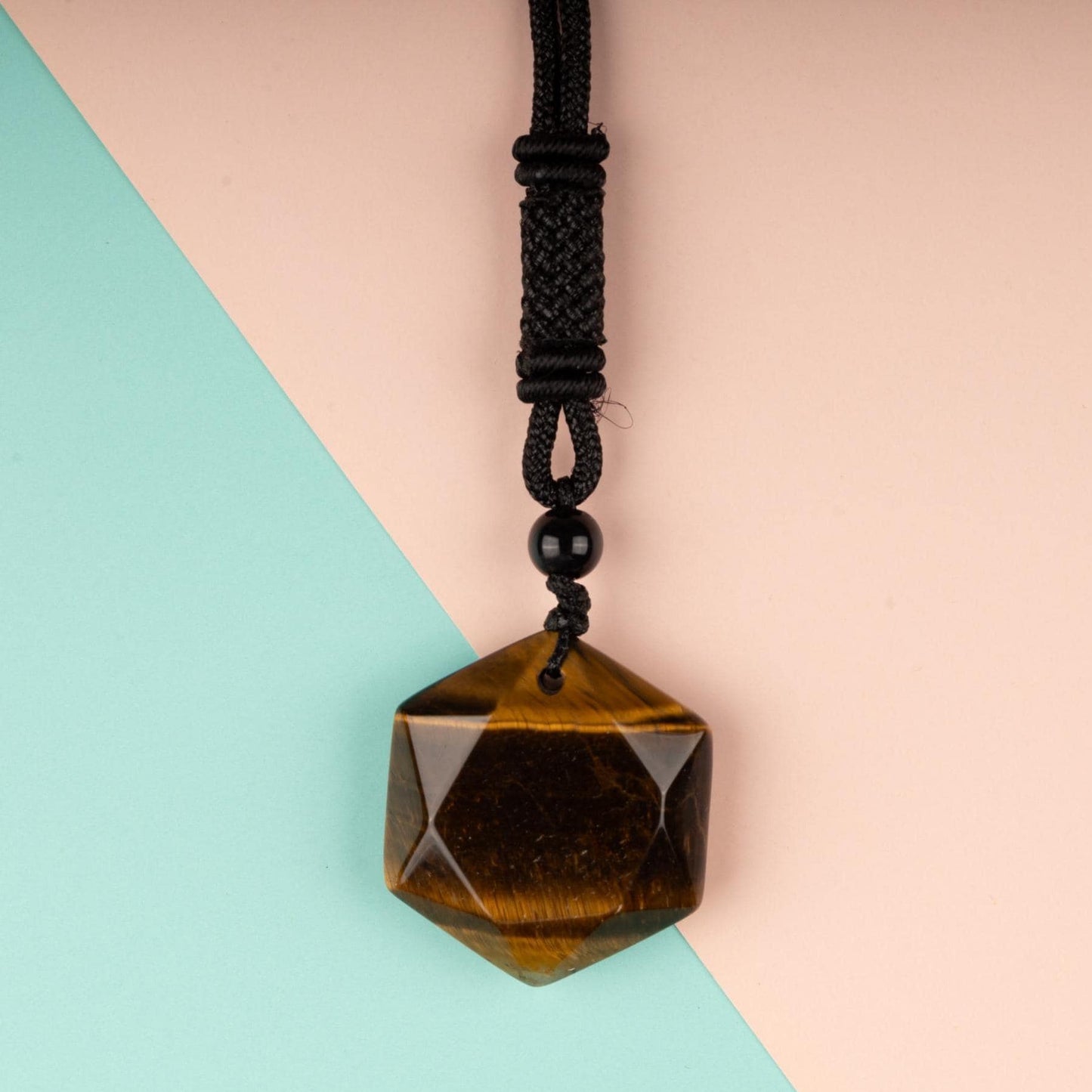 Hexagram Crystal Necklace with 26" Adjustable Rope, Natural Healing Crystal Jewelry Gift, Amethyst, Rose Quartz, Tiger's Eye, Black Obsidian