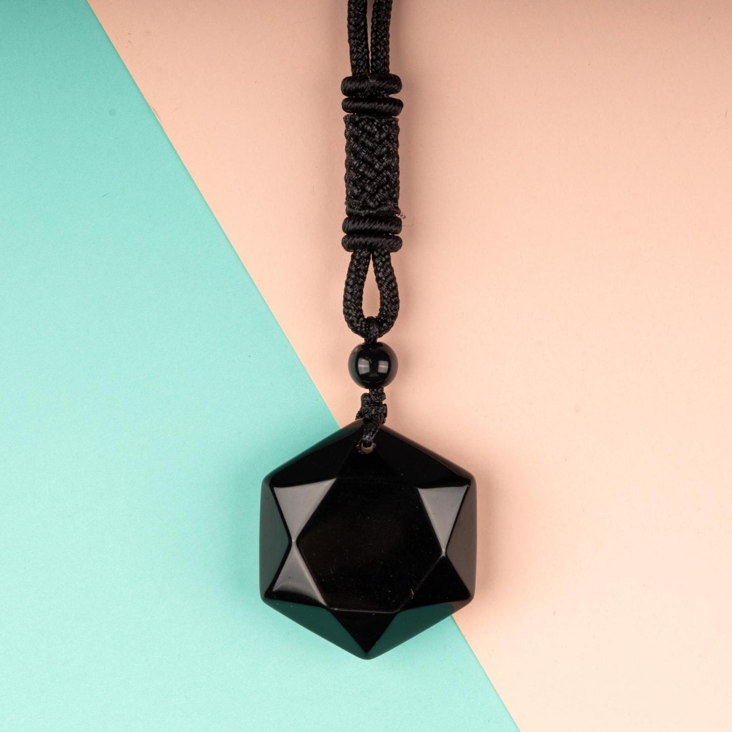 Hexagram Crystal Necklace with 26" Adjustable Rope, Natural Healing Crystal Jewelry Gift, Amethyst, Rose Quartz, Tiger's Eye, Black Obsidian