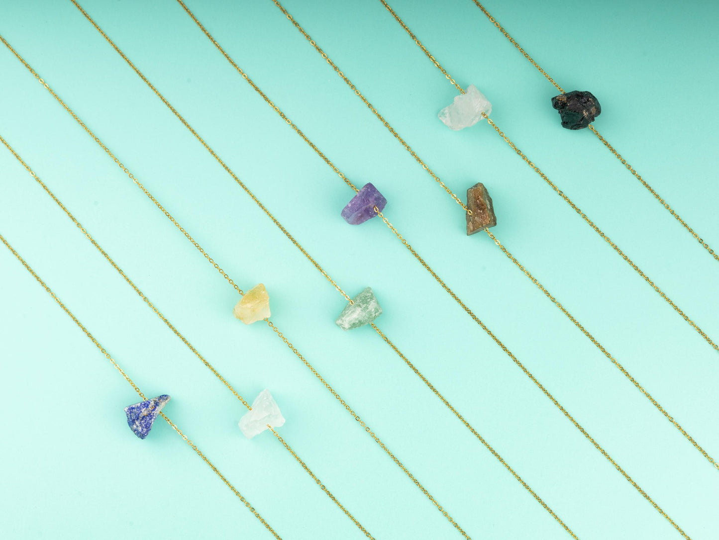 Raw Stone Crystal Necklace with 18-20" Gold Adjustable Chain, Natural Crystal Jewelry Gift, Rose Quartz, Citrine, Amethyst Stone Pendant