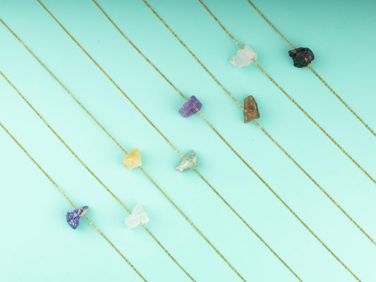 Raw Stone Crystal Necklace with 18-20" Gold Adjustable Chain, Natural Crystal Jewelry Gift, Rose Quartz, Citrine, Amethyst Stone Pendant