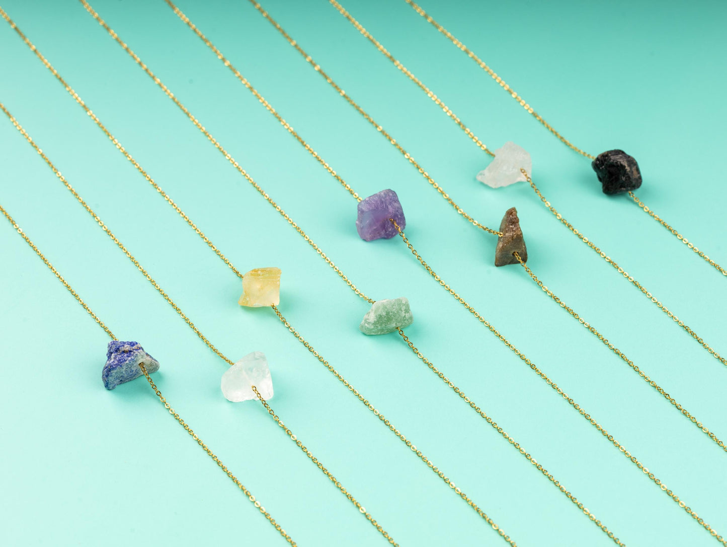 Raw Stone Crystal Necklace with 18-20" Gold Adjustable Chain, Natural Crystal Jewelry Gift, Rose Quartz, Citrine, Amethyst Stone Pendant