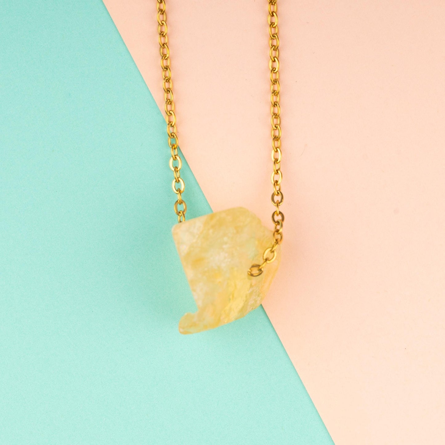 Raw Stone Crystal Necklace with 18-20" Gold Adjustable Chain, Natural Crystal Jewelry Gift, Rose Quartz, Citrine, Amethyst Stone Pendant