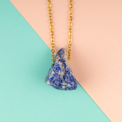 Raw Stone Crystal Necklace with 18-20" Gold Adjustable Chain, Natural Crystal Jewelry Gift, Rose Quartz, Citrine, Amethyst Stone Pendant
