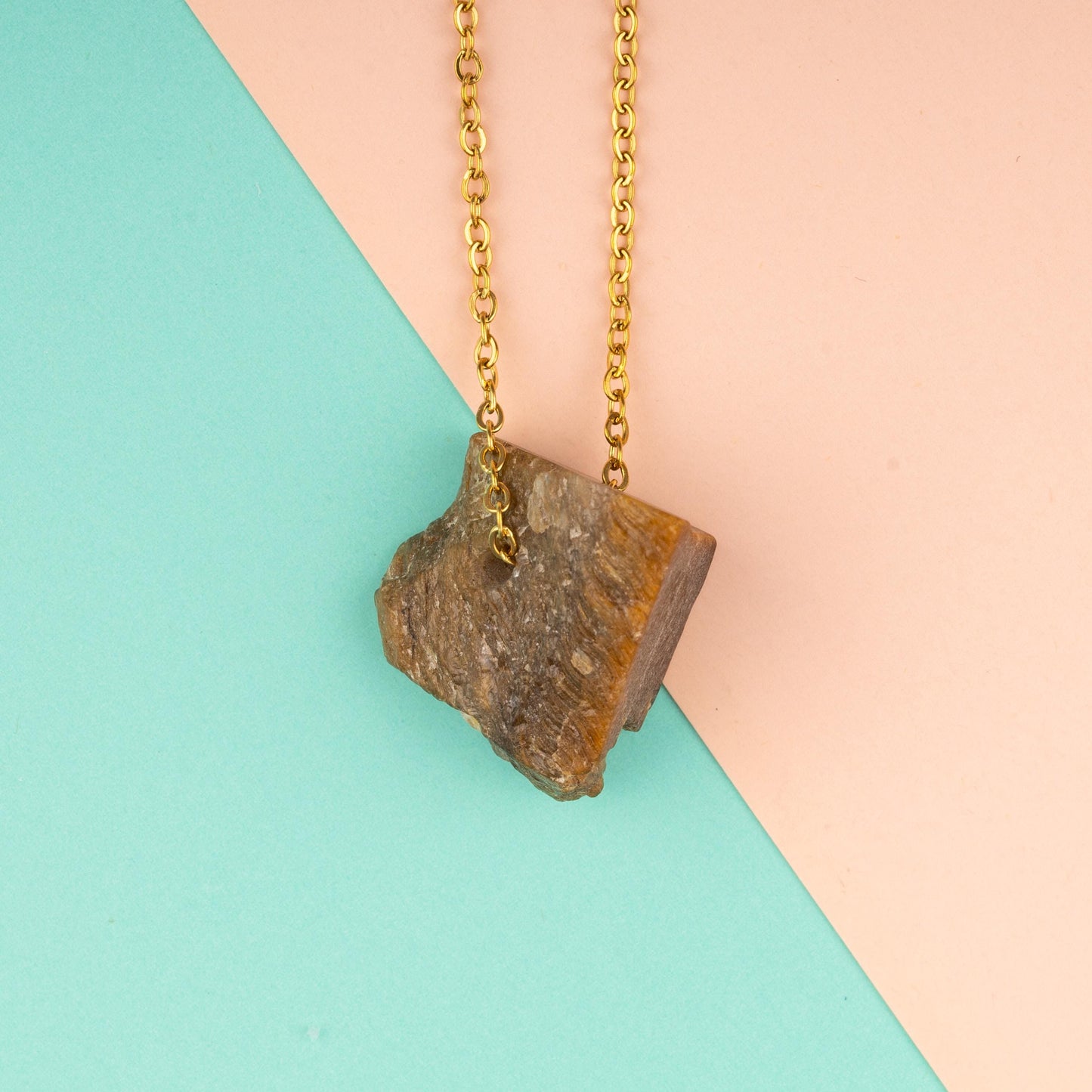 Raw Stone Crystal Necklace with 18-20" Gold Adjustable Chain, Natural Crystal Jewelry Gift, Rose Quartz, Citrine, Amethyst Stone Pendant
