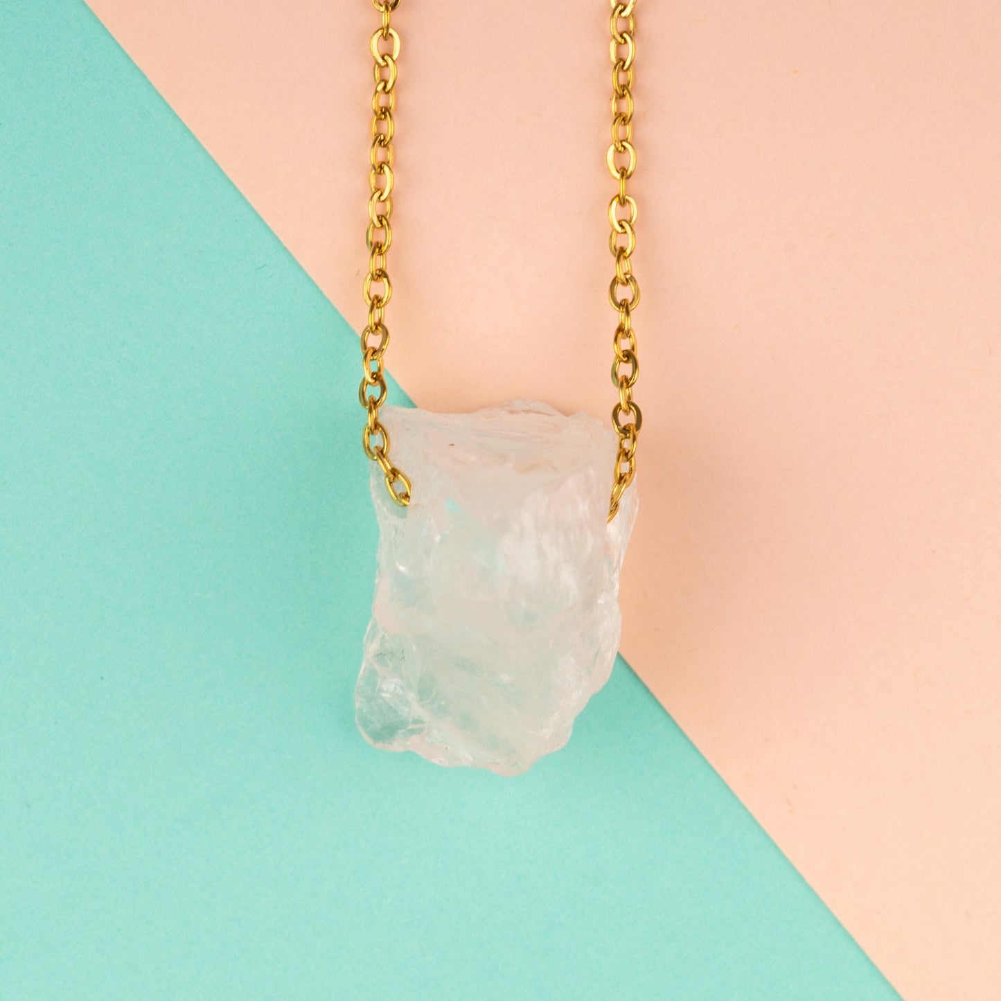 Raw Stone Crystal Necklace with 18-20" Gold Adjustable Chain, Natural Crystal Jewelry Gift, Rose Quartz, Citrine, Amethyst Stone Pendant