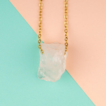 Raw Stone Crystal Necklace with 18-20" Gold Adjustable Chain, Natural Crystal Jewelry Gift, Rose Quartz, Citrine, Amethyst Stone Pendant