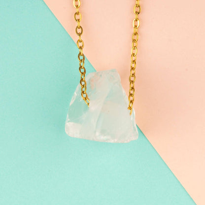Raw Stone Crystal Necklace with 18-20" Gold Adjustable Chain, Natural Crystal Jewelry Gift, Rose Quartz, Citrine, Amethyst Stone Pendant