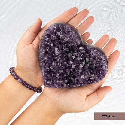 Large Amethyst Heart Cluster Healing Crystals, AAA Quality Natural Raw Amethyst Cluster, Purple Amethyst Geode, Spiritual & Meditation Gifts