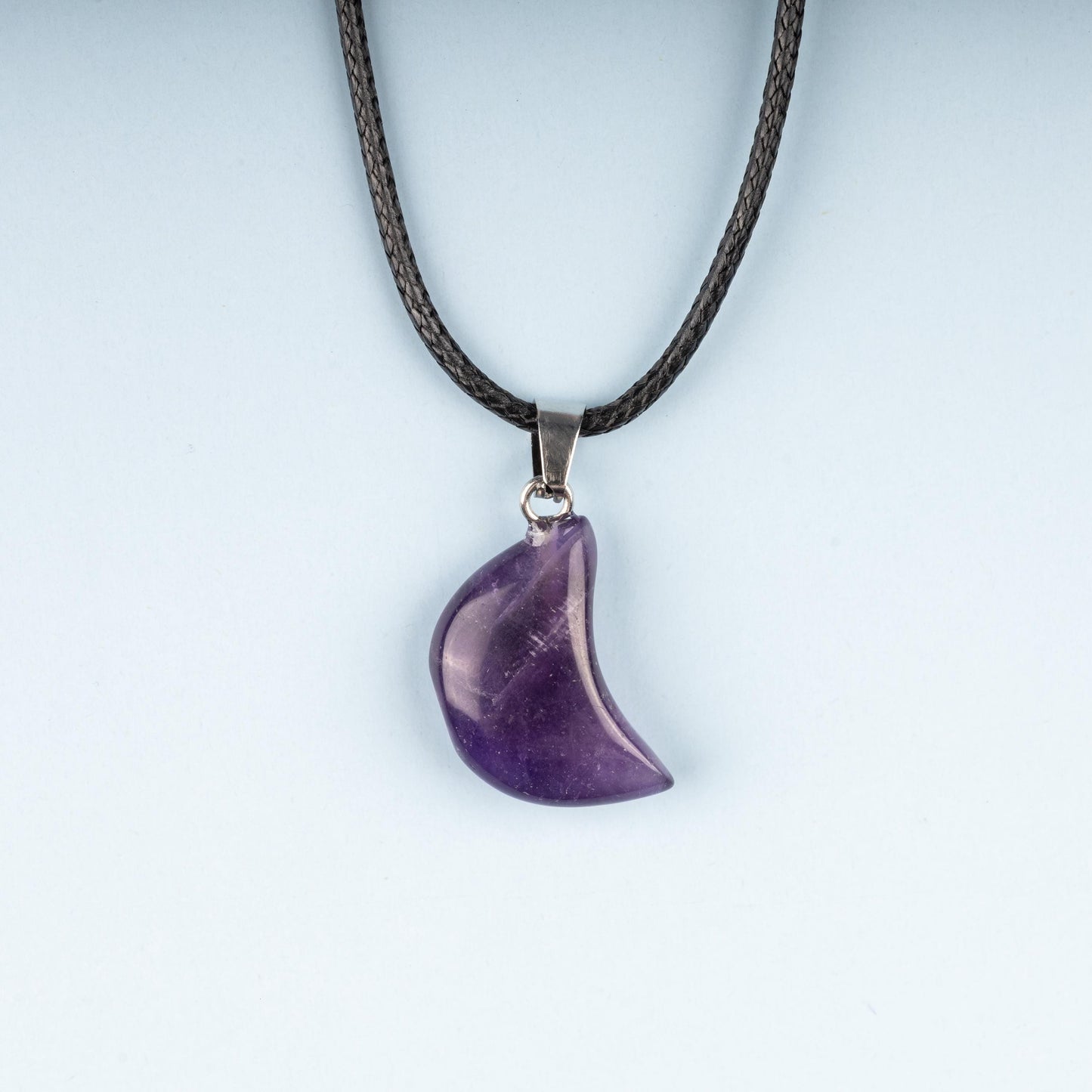 Moon Pendant Crystal Necklace with 18" Black Cord, Natural Healing Crystal Jewelry Gift, Amethyst, Rose Quartz, Lapis Lazuli, Red Jasper
