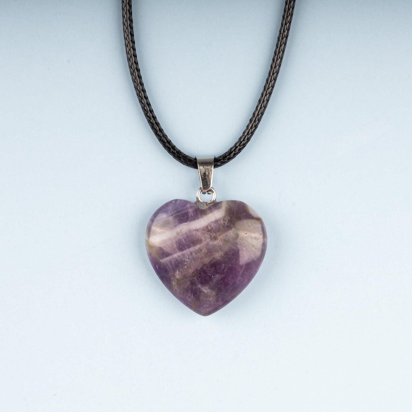 Heart Pendant Crystal Necklace with 18" Black Cord, Natural Healing Crystal Jewelry Gift, Amethyst, Rose Quartz, Lapis Lazuli, Red Jasper