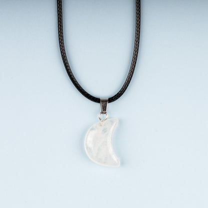 Moon Pendant Crystal Necklace with 18" Black Cord, Natural Healing Crystal Jewelry Gift, Amethyst, Rose Quartz, Lapis Lazuli, Red Jasper