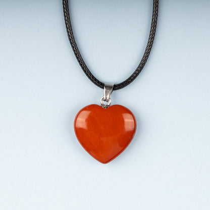 Heart Pendant Crystal Necklace with 18" Black Cord, Natural Healing Crystal Jewelry Gift, Amethyst, Rose Quartz, Lapis Lazuli, Red Jasper