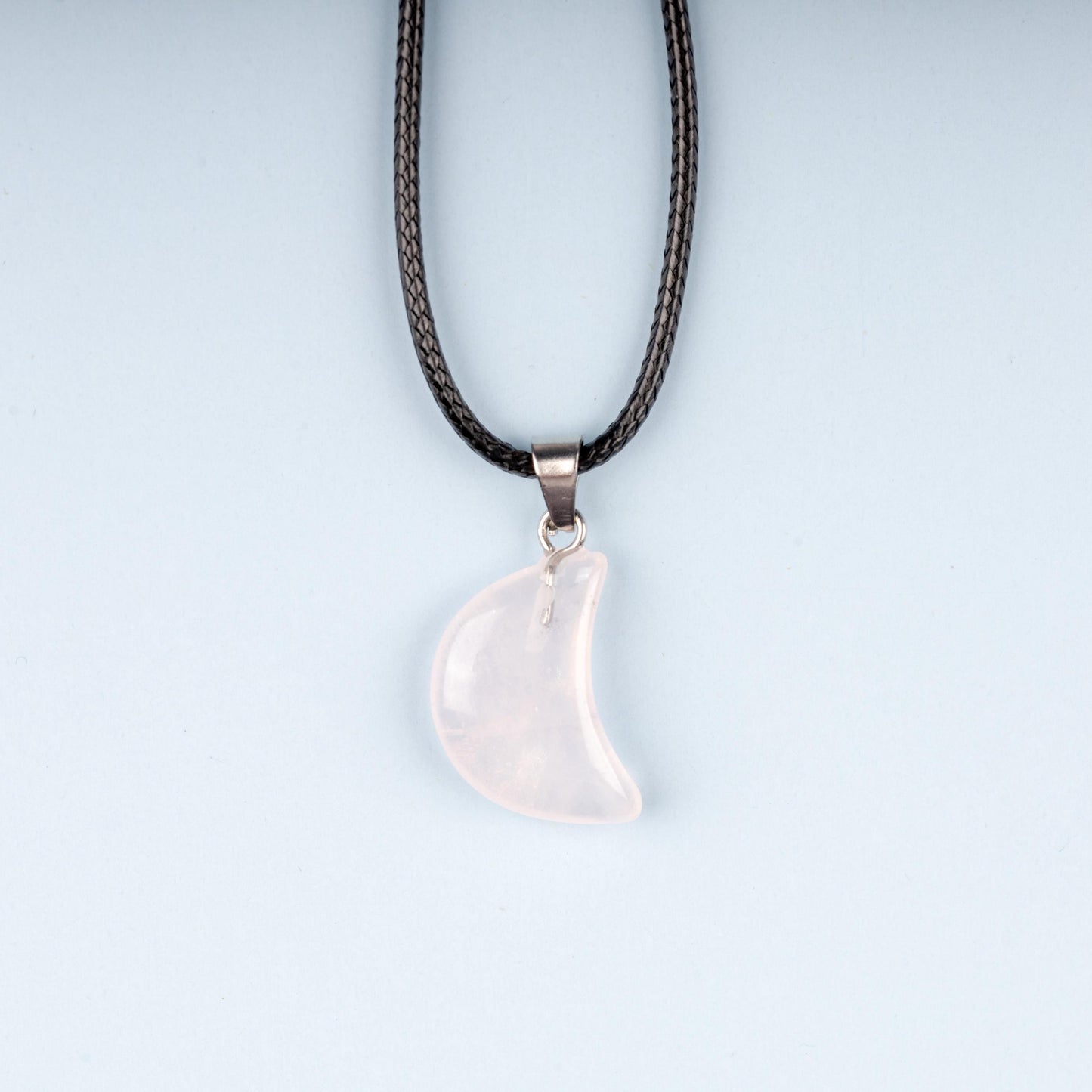 Moon Pendant Crystal Necklace with 18" Black Cord, Natural Healing Crystal Jewelry Gift, Amethyst, Rose Quartz, Lapis Lazuli, Red Jasper