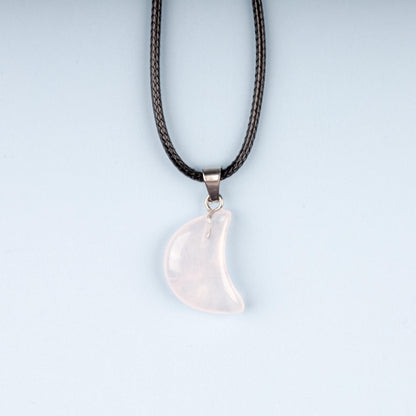 Moon Pendant Crystal Necklace with 18" Black Cord, Natural Healing Crystal Jewelry Gift, Amethyst, Rose Quartz, Lapis Lazuli, Red Jasper