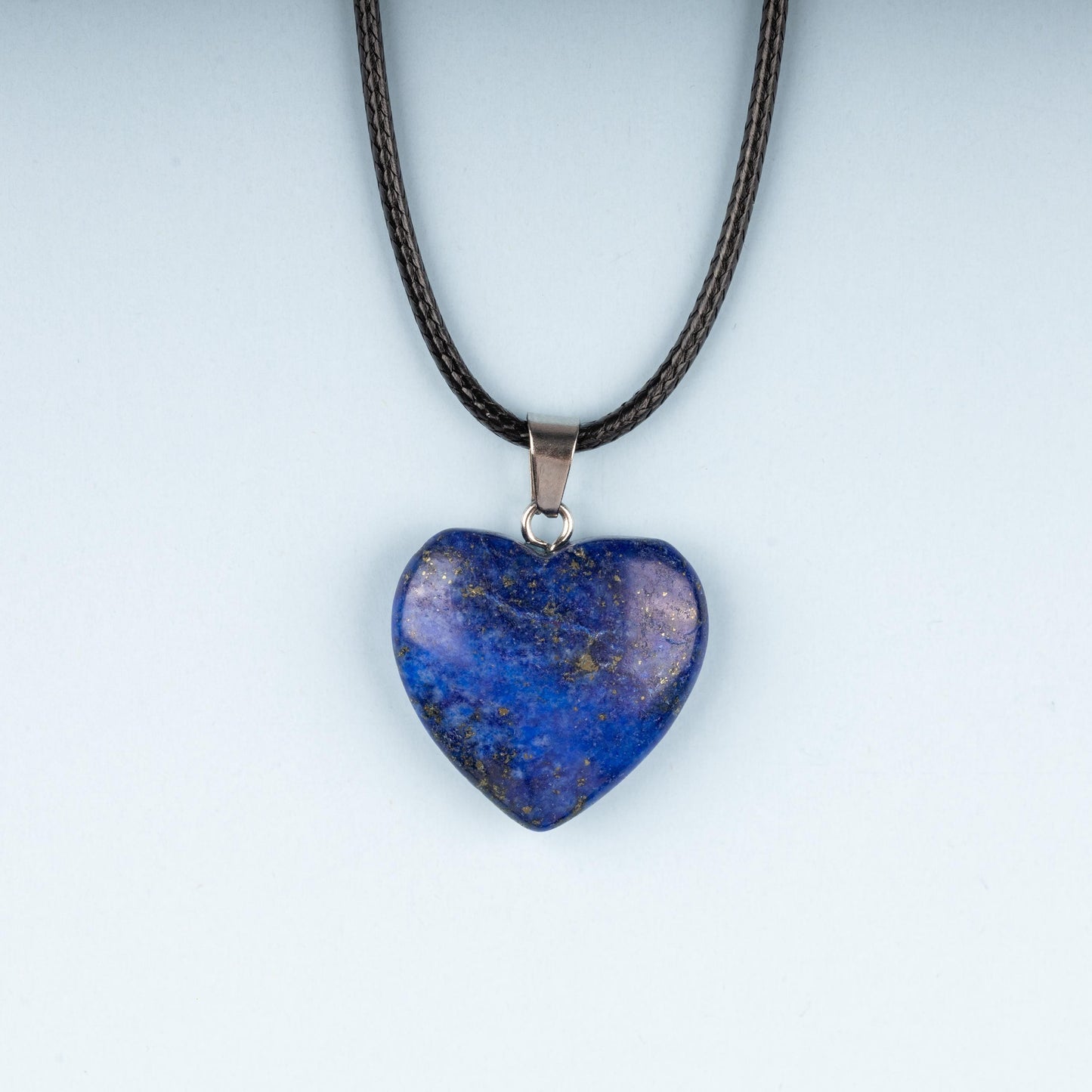 Heart Pendant Crystal Necklace with 18" Black Cord, Natural Healing Crystal Jewelry Gift, Amethyst, Rose Quartz, Lapis Lazuli, Red Jasper