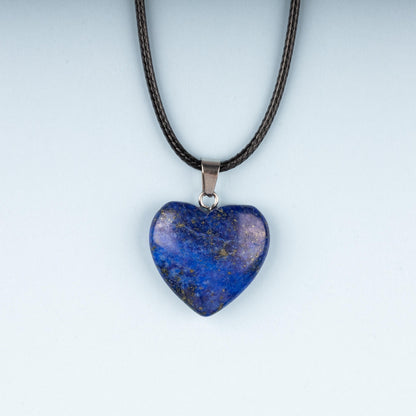 Heart Pendant Crystal Necklace with 18" Black Cord, Natural Healing Crystal Jewelry Gift, Amethyst, Rose Quartz, Lapis Lazuli, Red Jasper