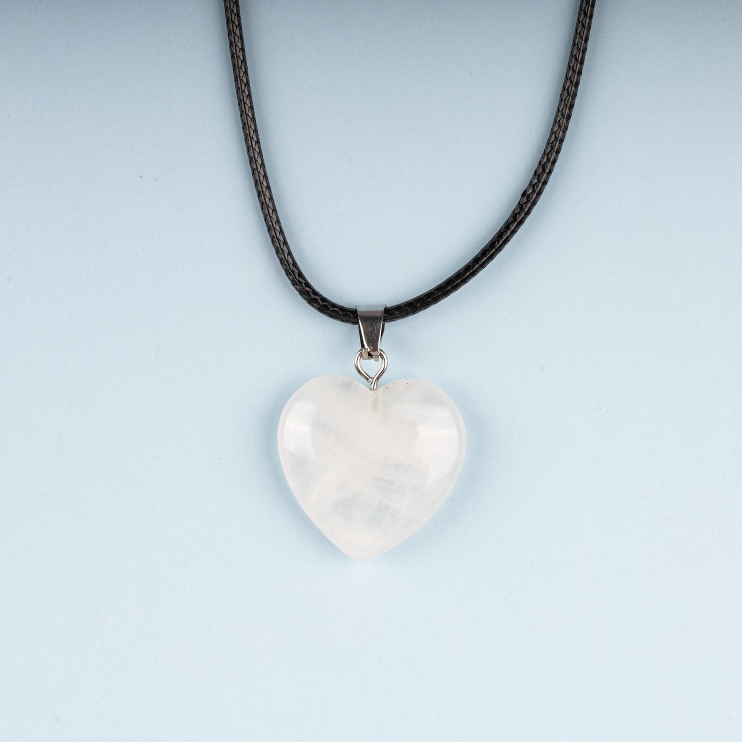 Heart Pendant Crystal Necklace with 18" Black Cord, Natural Healing Crystal Jewelry Gift, Amethyst, Rose Quartz, Lapis Lazuli, Red Jasper