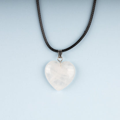 Heart Pendant Crystal Necklace with 18" Black Cord, Natural Healing Crystal Jewelry Gift, Amethyst, Rose Quartz, Lapis Lazuli, Red Jasper