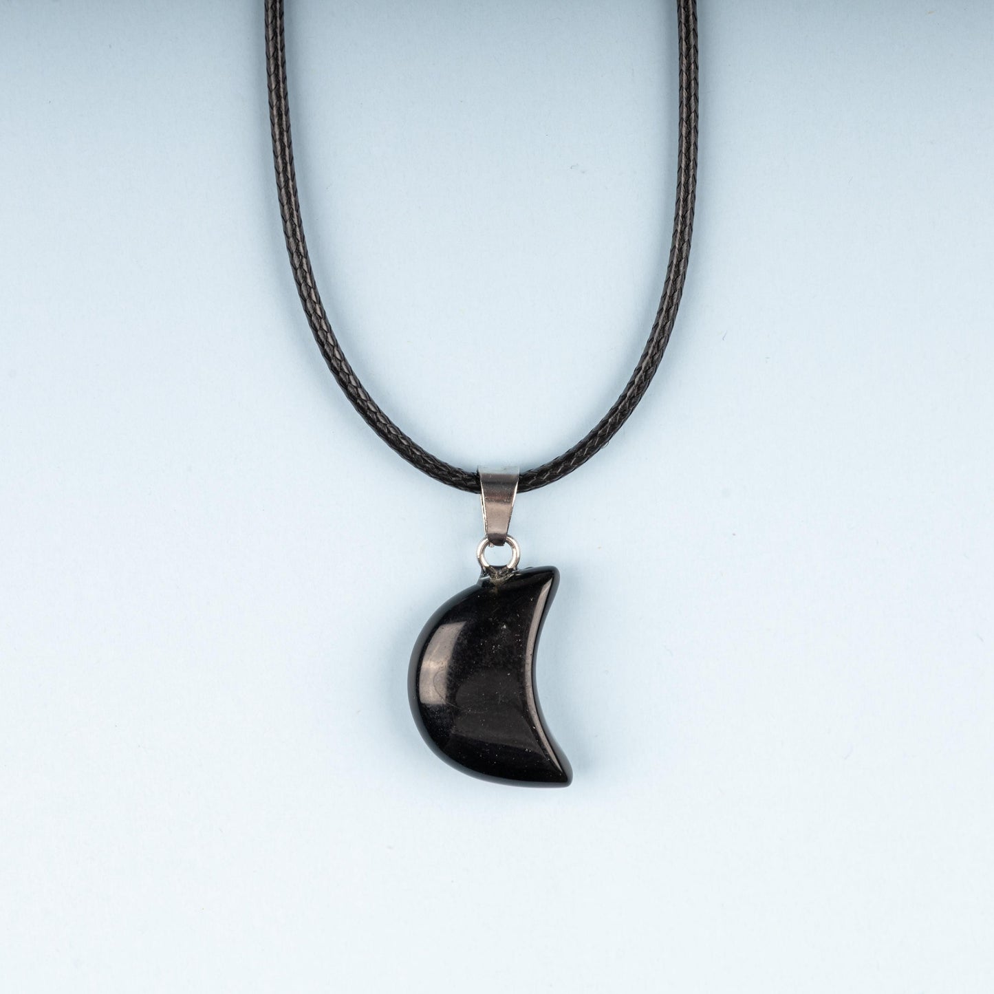 Moon Pendant Crystal Necklace with 18" Black Cord, Natural Healing Crystal Jewelry Gift, Amethyst, Rose Quartz, Lapis Lazuli, Red Jasper