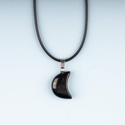 Moon Pendant Crystal Necklace with 18" Black Cord, Natural Healing Crystal Jewelry Gift, Amethyst, Rose Quartz, Lapis Lazuli, Red Jasper