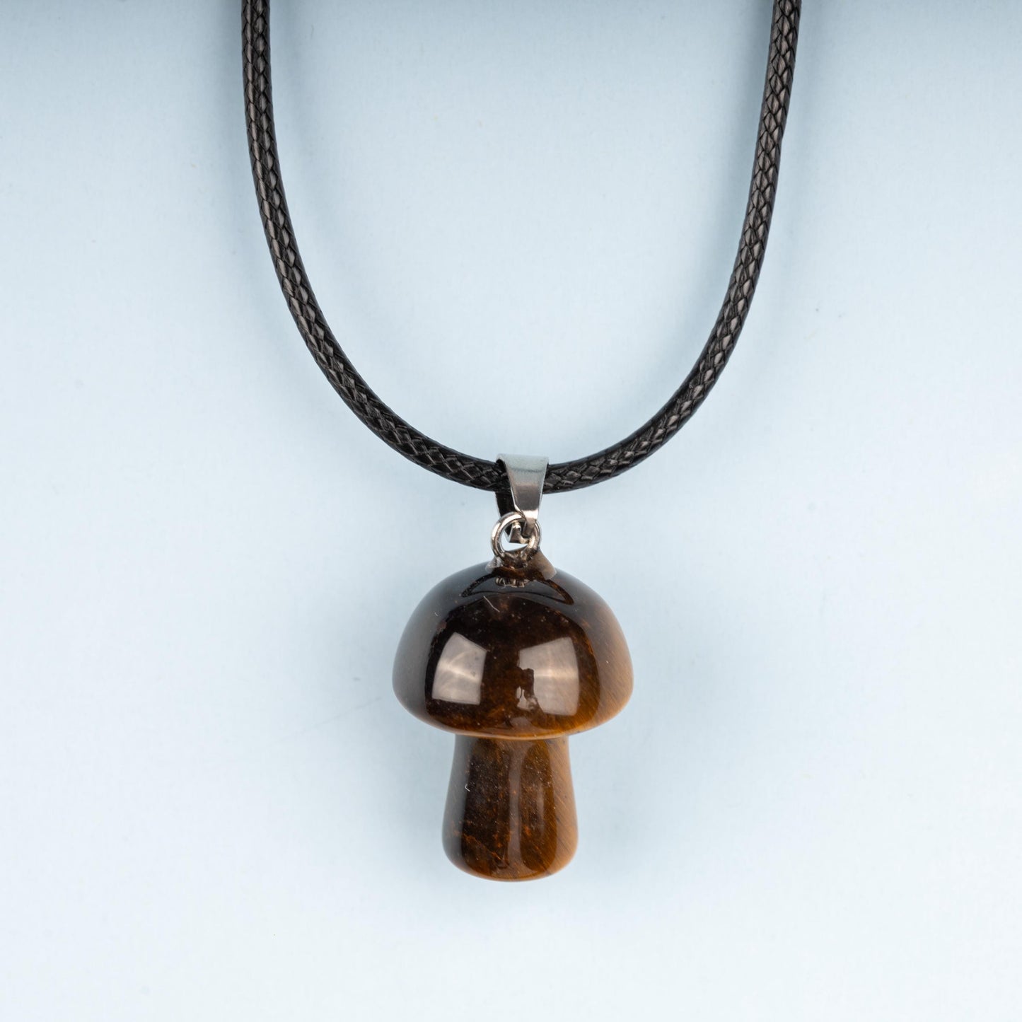 Mushroom Pendant Crystal Necklace with 18" Black Cord, Natural Healing Crystal Jewelry Gift, Amethyst, Rose Quartz, Lapis Lazuli, Red Jasper