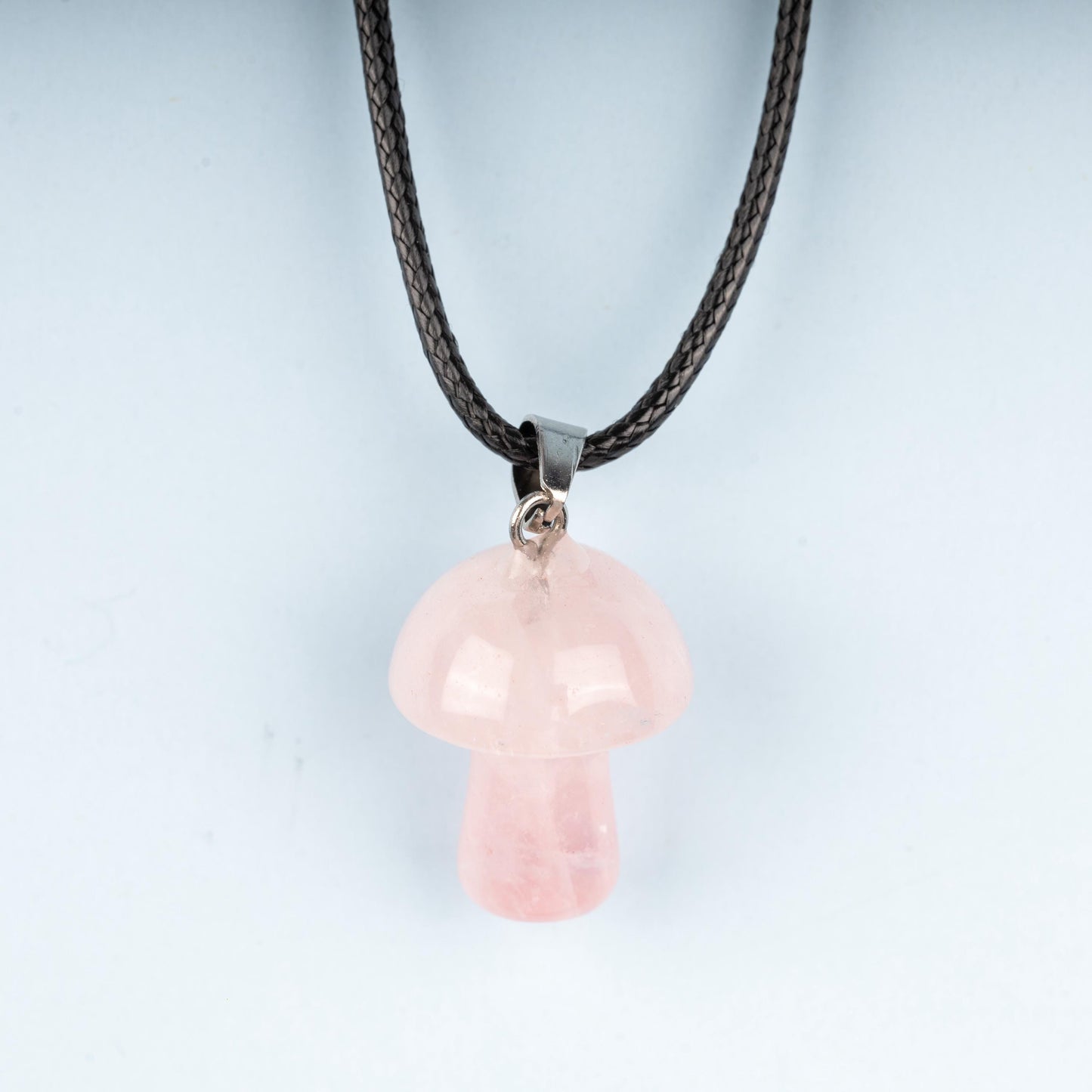 Mushroom Pendant Crystal Necklace with 18" Black Cord, Natural Healing Crystal Jewelry Gift, Amethyst, Rose Quartz, Lapis Lazuli, Red Jasper