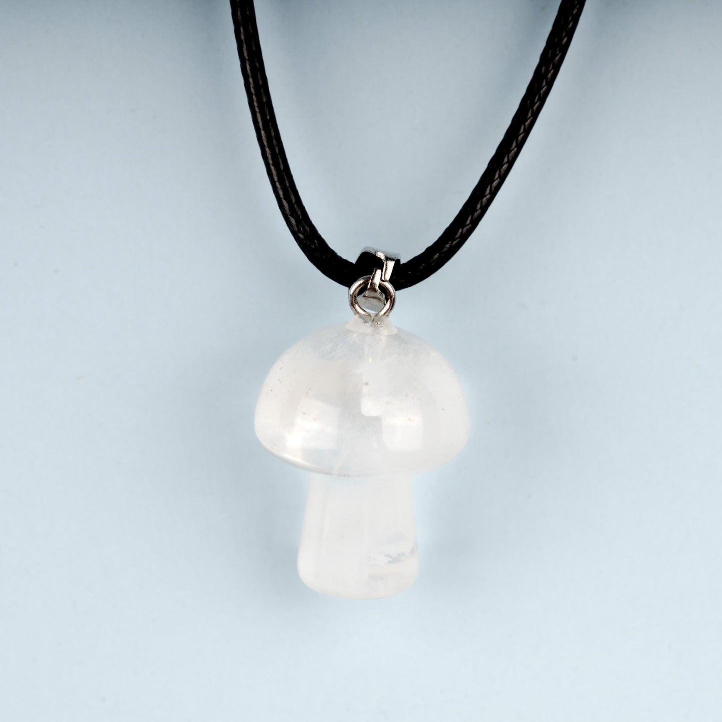 Mushroom Pendant Crystal Necklace with 18" Black Cord, Natural Healing Crystal Jewelry Gift, Amethyst, Rose Quartz, Lapis Lazuli, Red Jasper