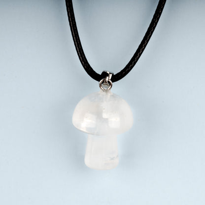 Mushroom Pendant Crystal Necklace with 18" Black Cord, Natural Healing Crystal Jewelry Gift, Amethyst, Rose Quartz, Lapis Lazuli, Red Jasper