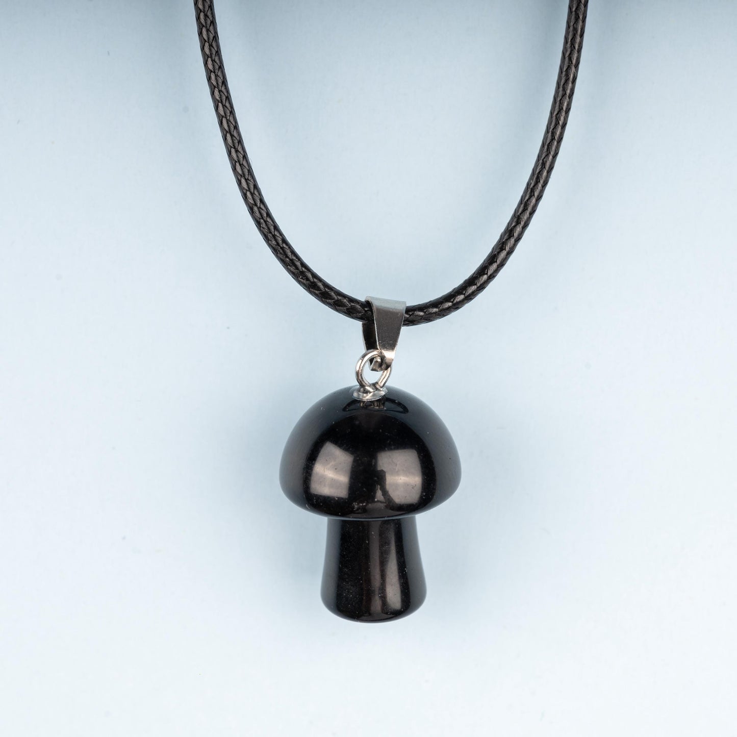 Mushroom Pendant Crystal Necklace with 18" Black Cord, Natural Healing Crystal Jewelry Gift, Amethyst, Rose Quartz, Lapis Lazuli, Red Jasper