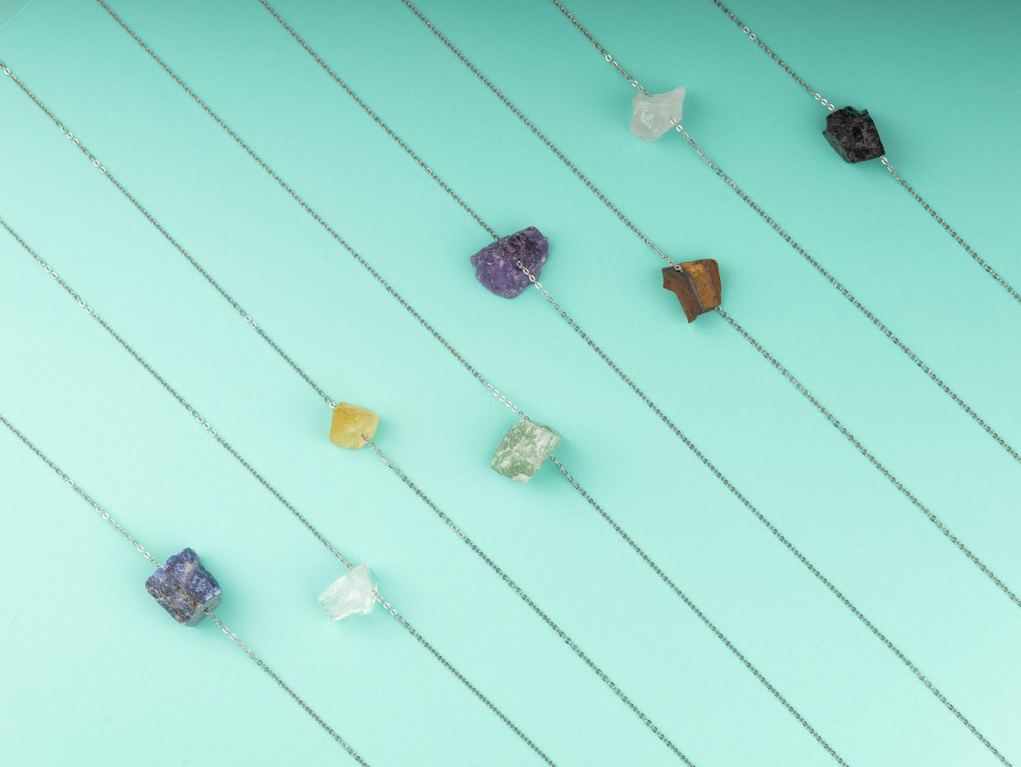 Raw Stone Crystal Necklace with 18-20" Silver Adjustable Chain, Natural Crystal Jewelry Gift, Rose Quartz, Citrine, Amethyst Stone Pendant