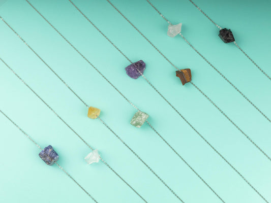 Raw Stone Crystal Necklace with 18-20" Silver Adjustable Chain, Natural Crystal Jewelry Gift, Rose Quartz, Citrine, Amethyst Stone Pendant