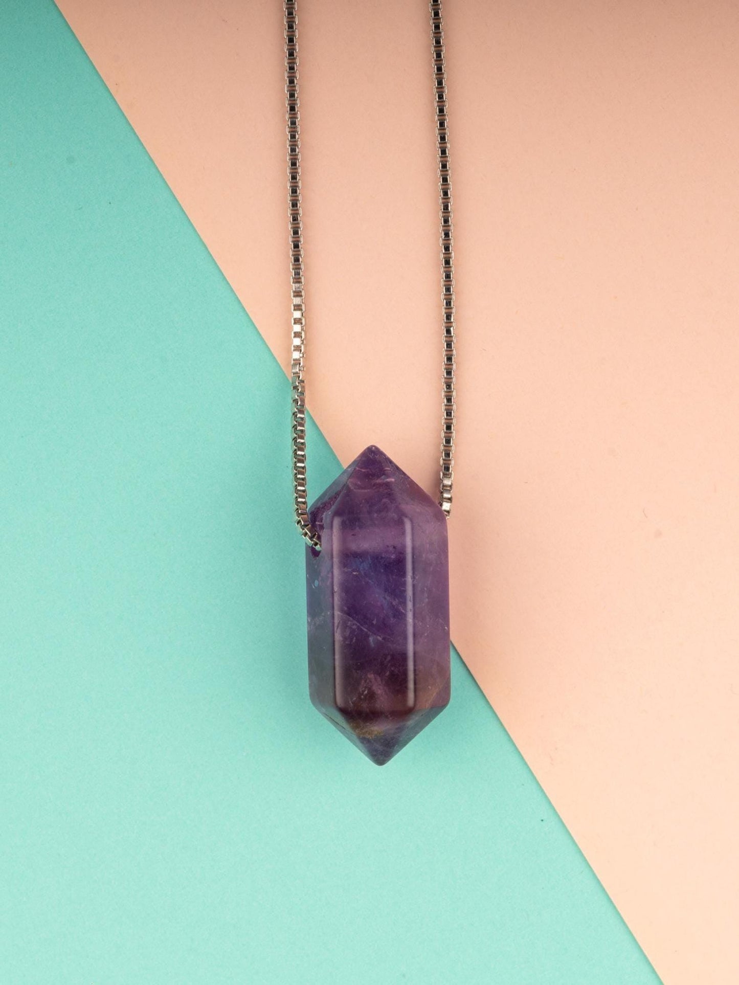 Hexagon Crystal Necklace with 18-20" Silver Adjustable Chain, Natural Crystal Jewelry Gift, Amethyst, Rose Quartz Carnelian Pendant Necklace