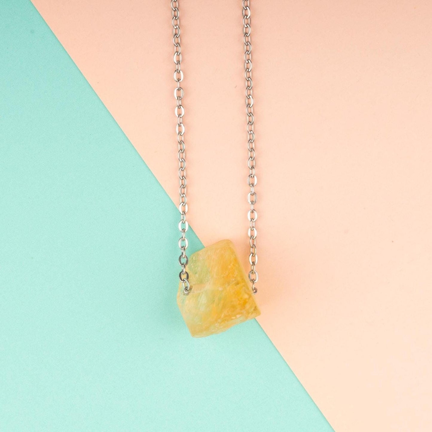 Raw Stone Crystal Necklace with 18-20" Silver Adjustable Chain, Natural Crystal Jewelry Gift, Rose Quartz, Citrine, Amethyst Stone Pendant
