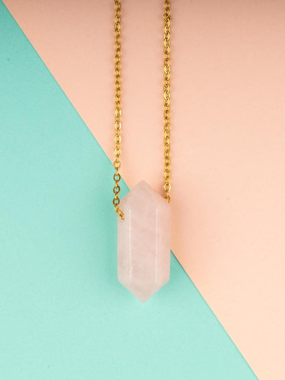 Hexagon Crystal Necklace with 18-20" Gold Adjustable Chain, Natural Crystal Jewelry Gift, Amethyst, Rose Quartz, Carnelian Pendant Necklace