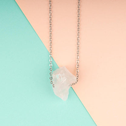 Raw Stone Crystal Necklace with 18-20" Silver Adjustable Chain, Natural Crystal Jewelry Gift, Rose Quartz, Citrine, Amethyst Stone Pendant