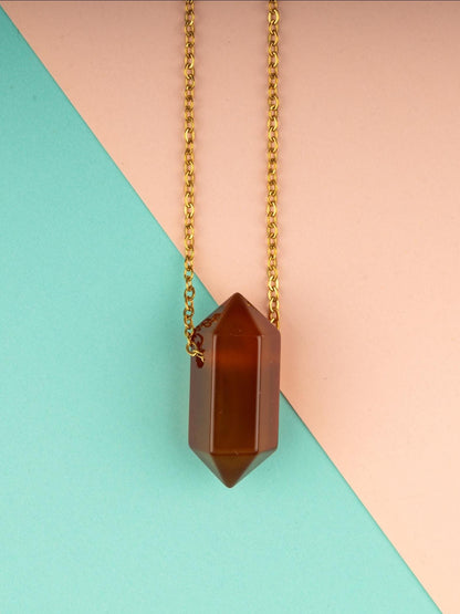 Hexagon Crystal Necklace with 18-20" Gold Adjustable Chain, Natural Crystal Jewelry Gift, Amethyst, Rose Quartz, Carnelian Pendant Necklace