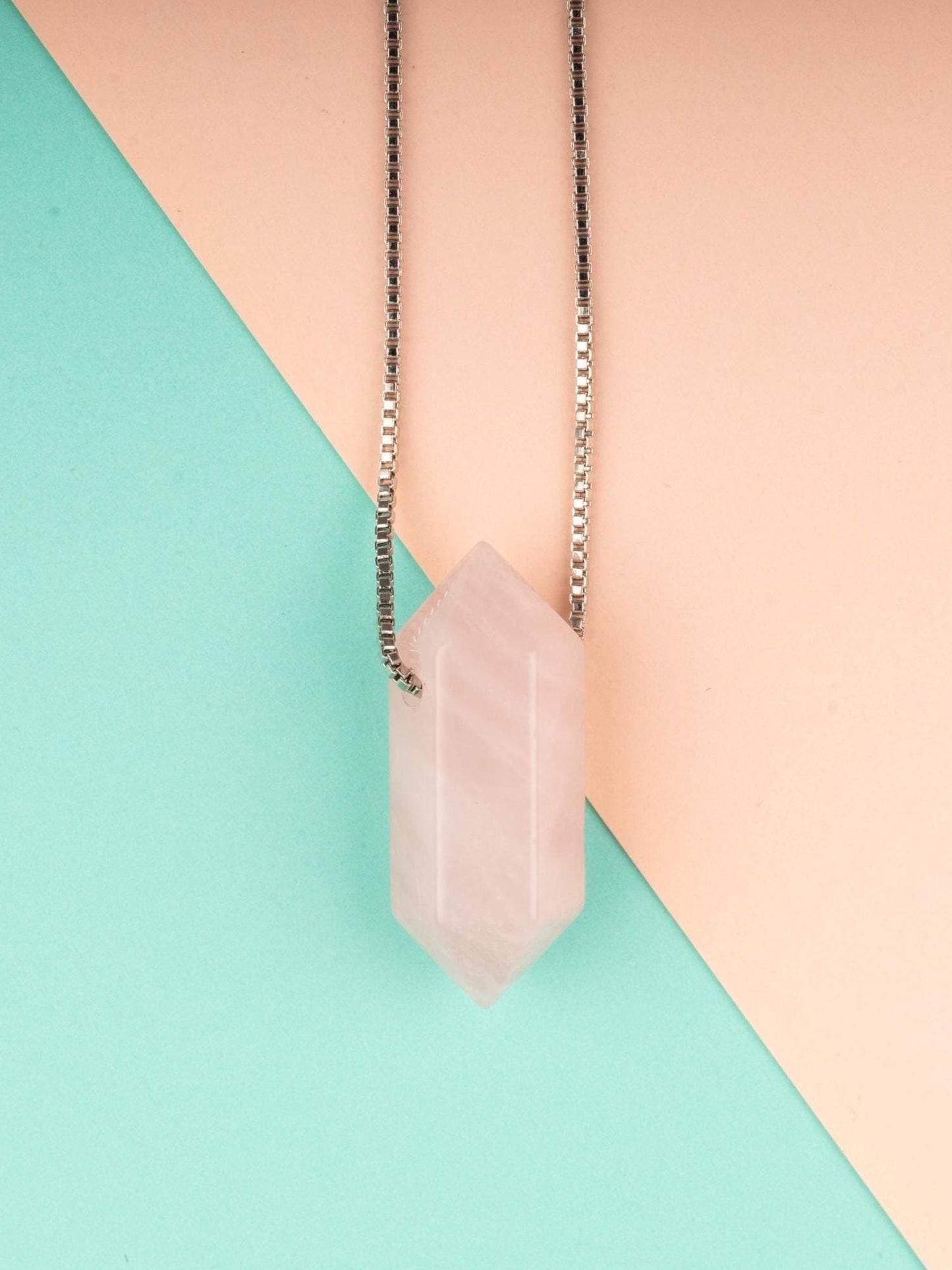 Hexagon Crystal Necklace with 18-20" Silver Adjustable Chain, Natural Crystal Jewelry Gift, Amethyst, Rose Quartz Carnelian Pendant Necklace