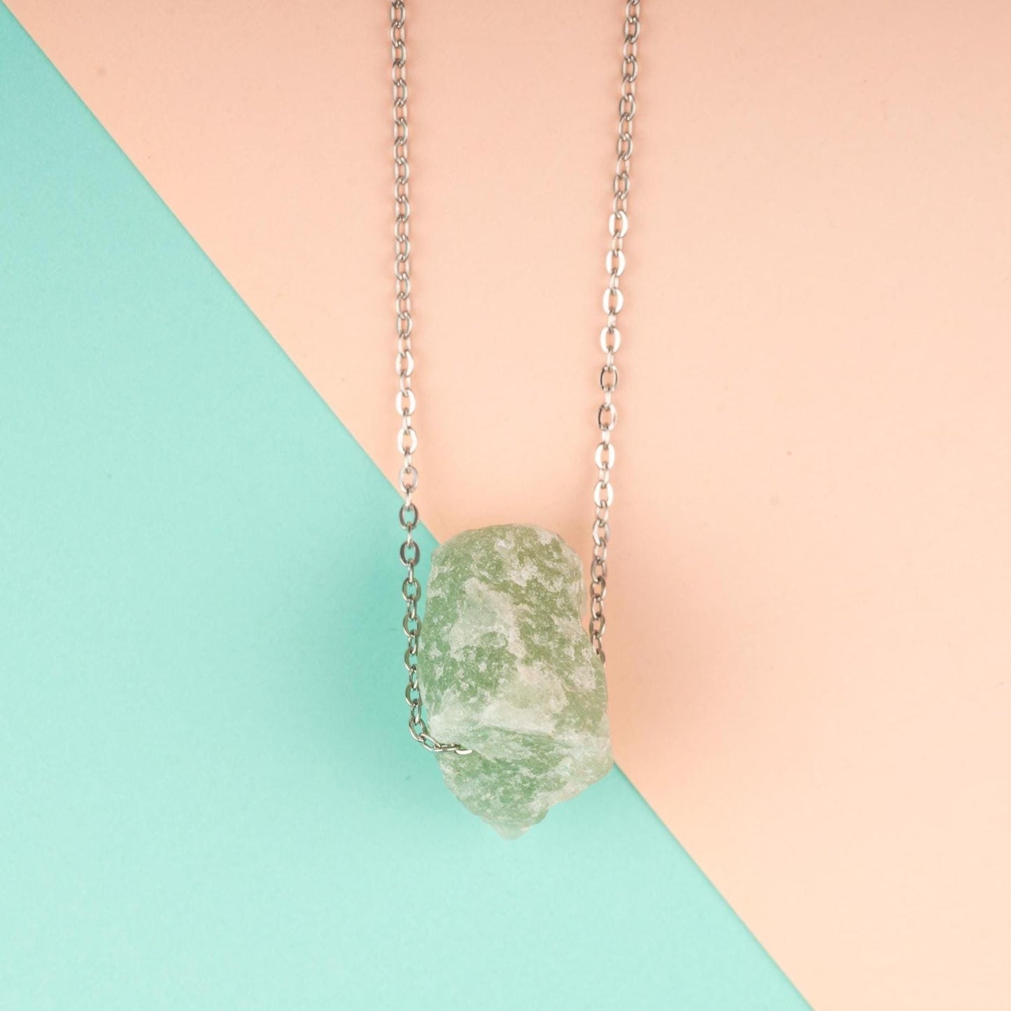 Raw Stone Crystal Necklace with 18-20" Silver Adjustable Chain, Natural Crystal Jewelry Gift, Rose Quartz, Citrine, Amethyst Stone Pendant