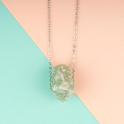 Raw Stone Crystal Necklace with 18-20" Silver Adjustable Chain, Natural Crystal Jewelry Gift, Rose Quartz, Citrine, Amethyst Stone Pendant