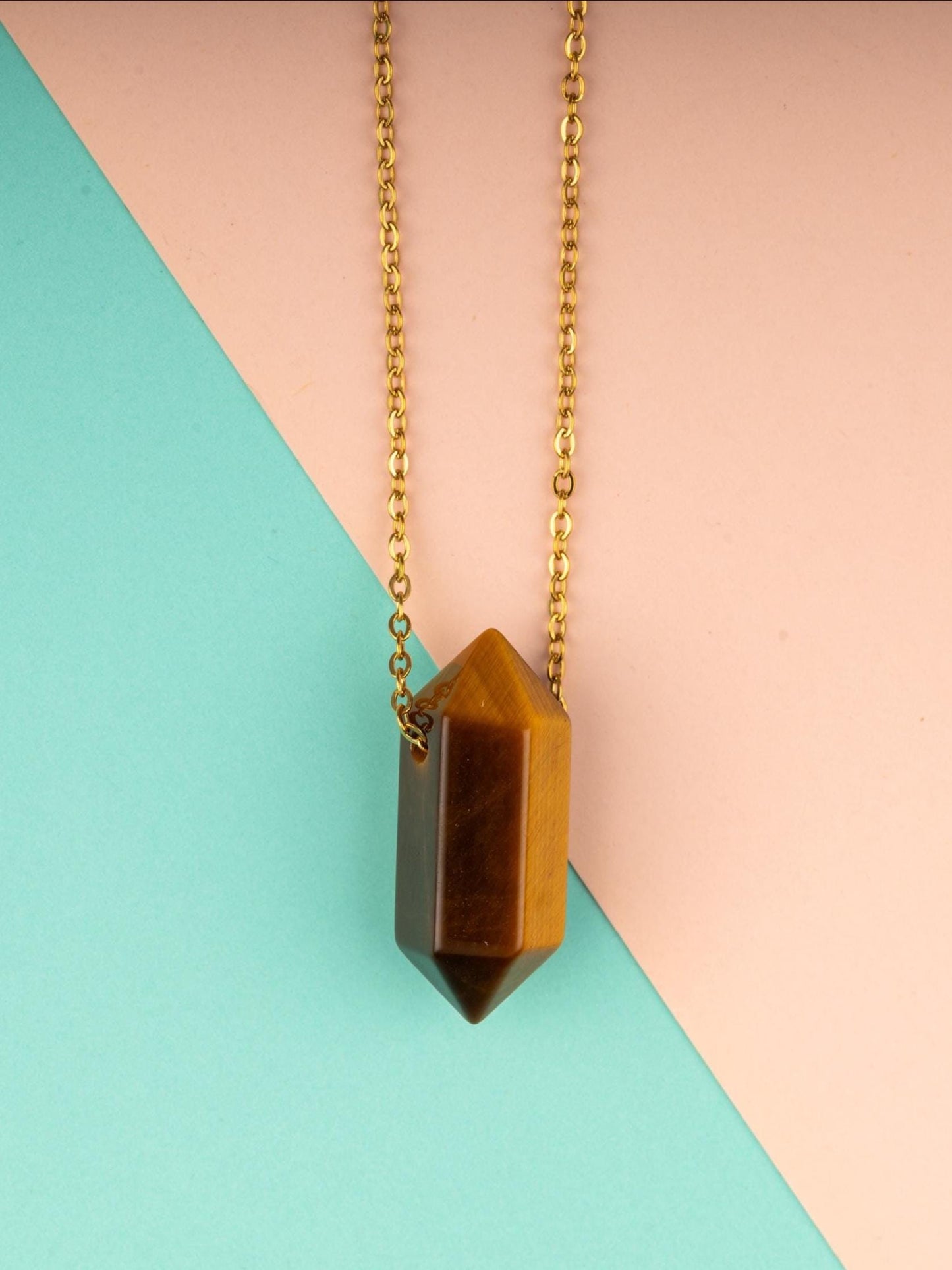 Hexagon Crystal Necklace with 18-20" Gold Adjustable Chain, Natural Crystal Jewelry Gift, Amethyst, Rose Quartz, Carnelian Pendant Necklace