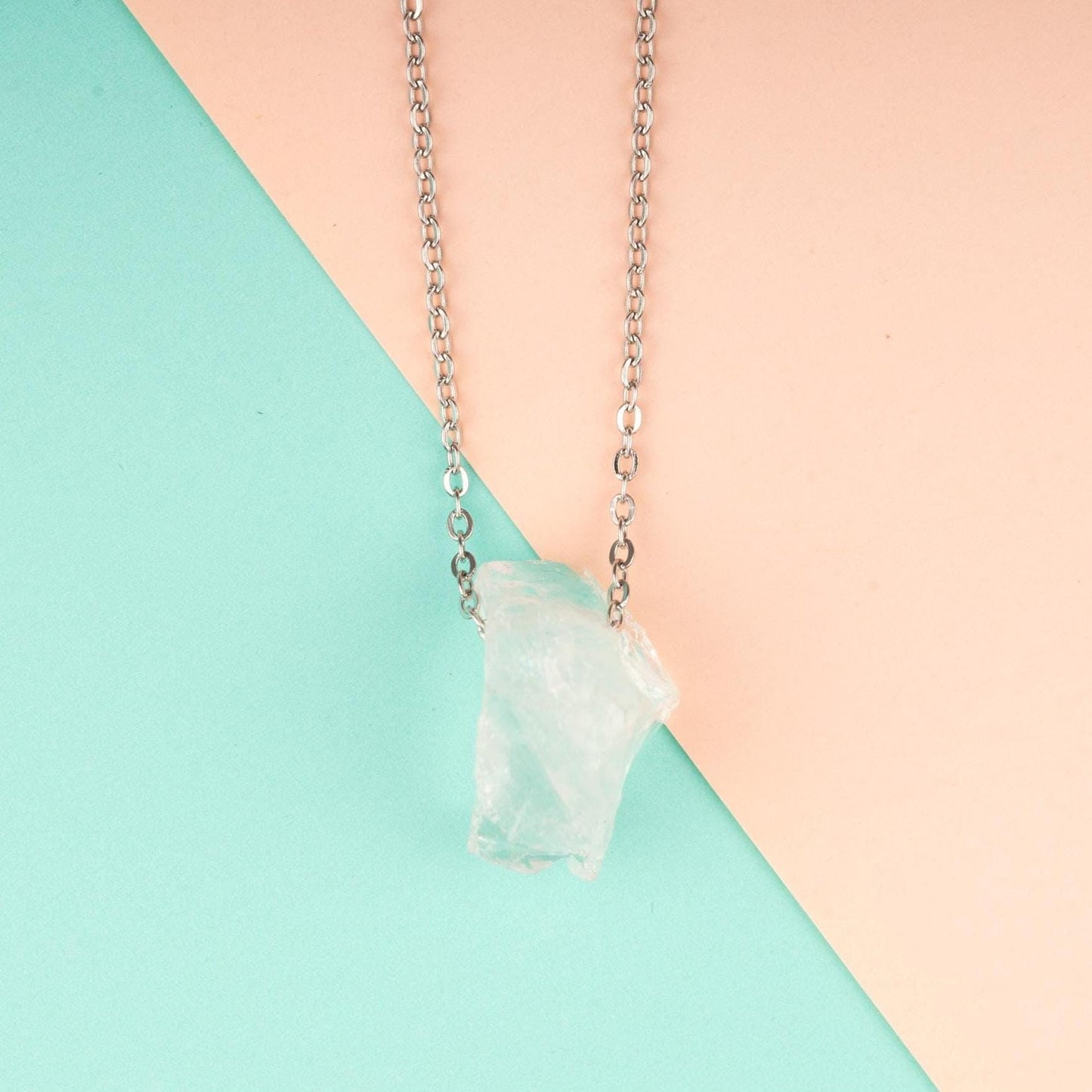 Raw Stone Crystal Necklace with 18-20" Silver Adjustable Chain, Natural Crystal Jewelry Gift, Rose Quartz, Citrine, Amethyst Stone Pendant